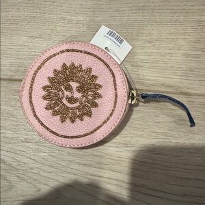 Pink Coin Purse with Gold Sun Design